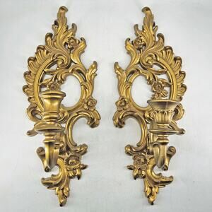 Pair of Vintage Candle Wall Sconce Syroco Ornate Hollywood Regency Decor